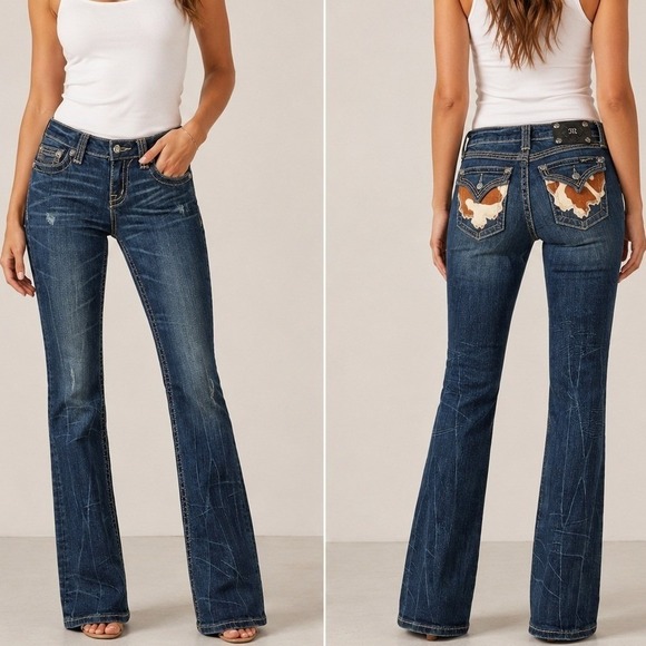 Miss Me Denim - Miss Me Bootcut Jeans 26 Blue Cow Print Pockets Cowgirl Western Y2K